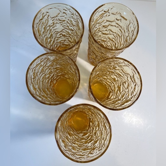 Mid Century Anchor Hocking Milano Lido Honey Gold Pitcher with 5 Glasses - Picture 10 of 12